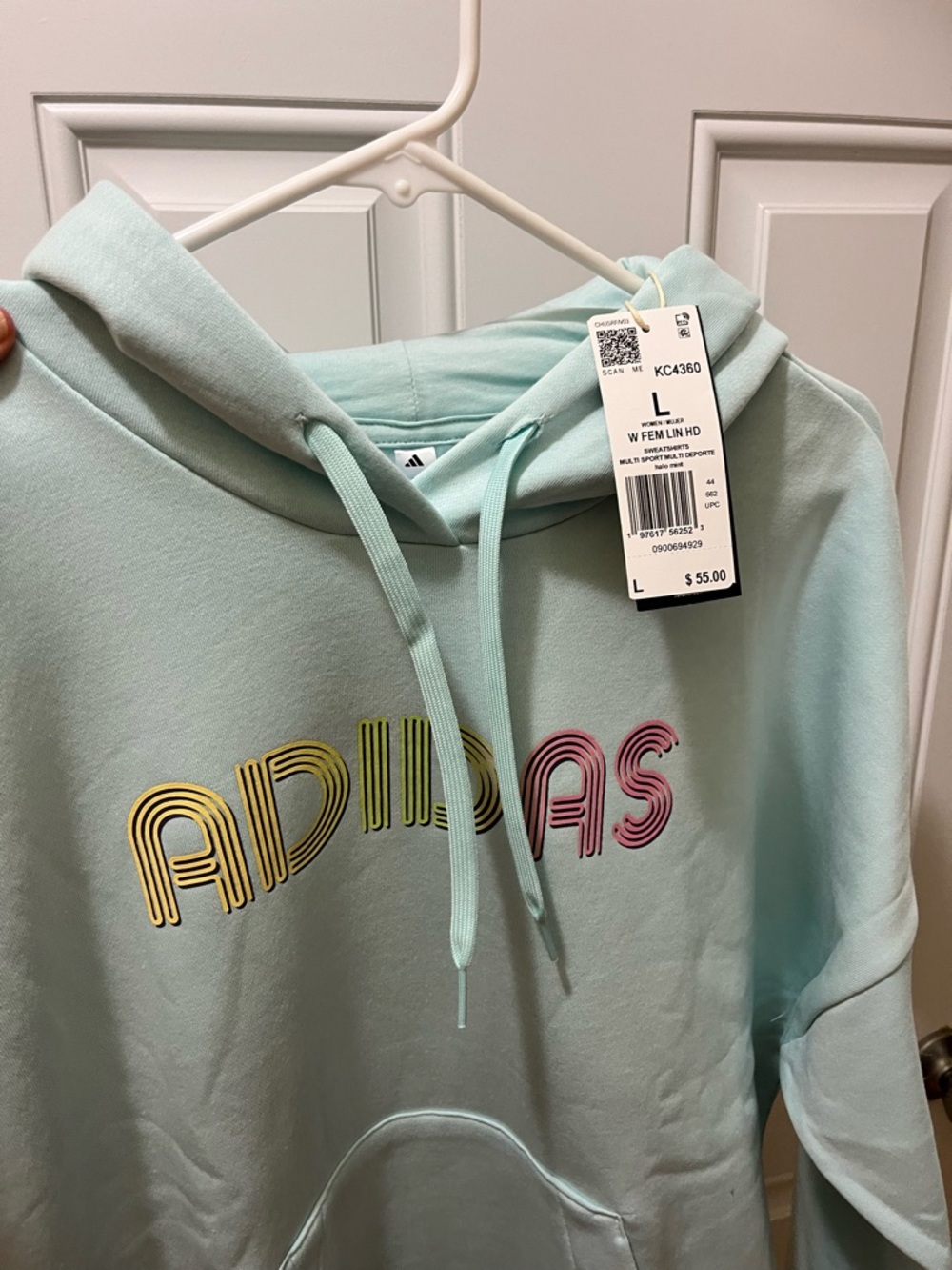 adidas halo mint pullover hoodie with multicolor chest logo